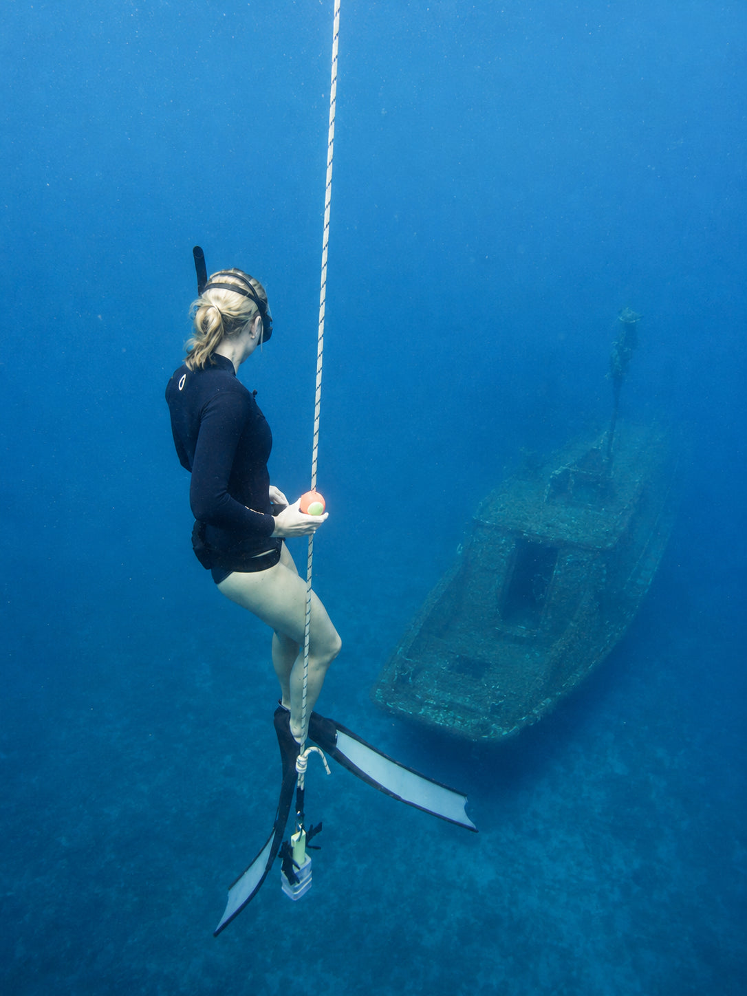 Aussie freediver Jocey scoping out the wreck.