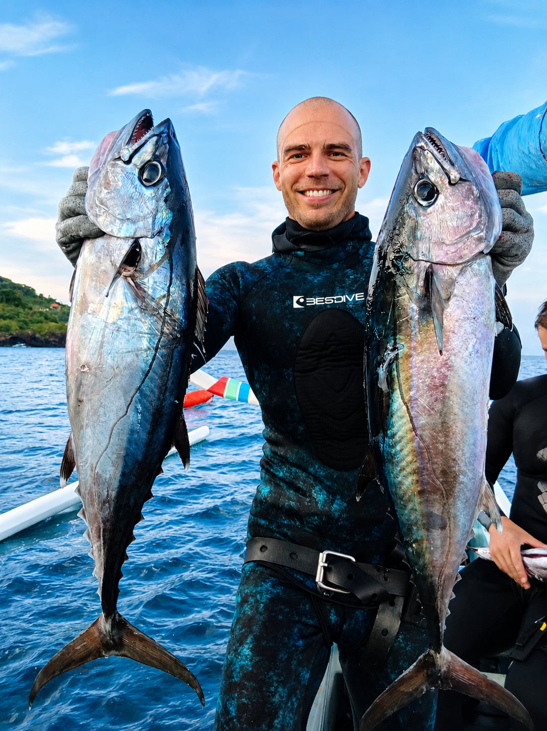 @saltymammals with his small Dogtooth Tuna (pups) speared at Golden Rock