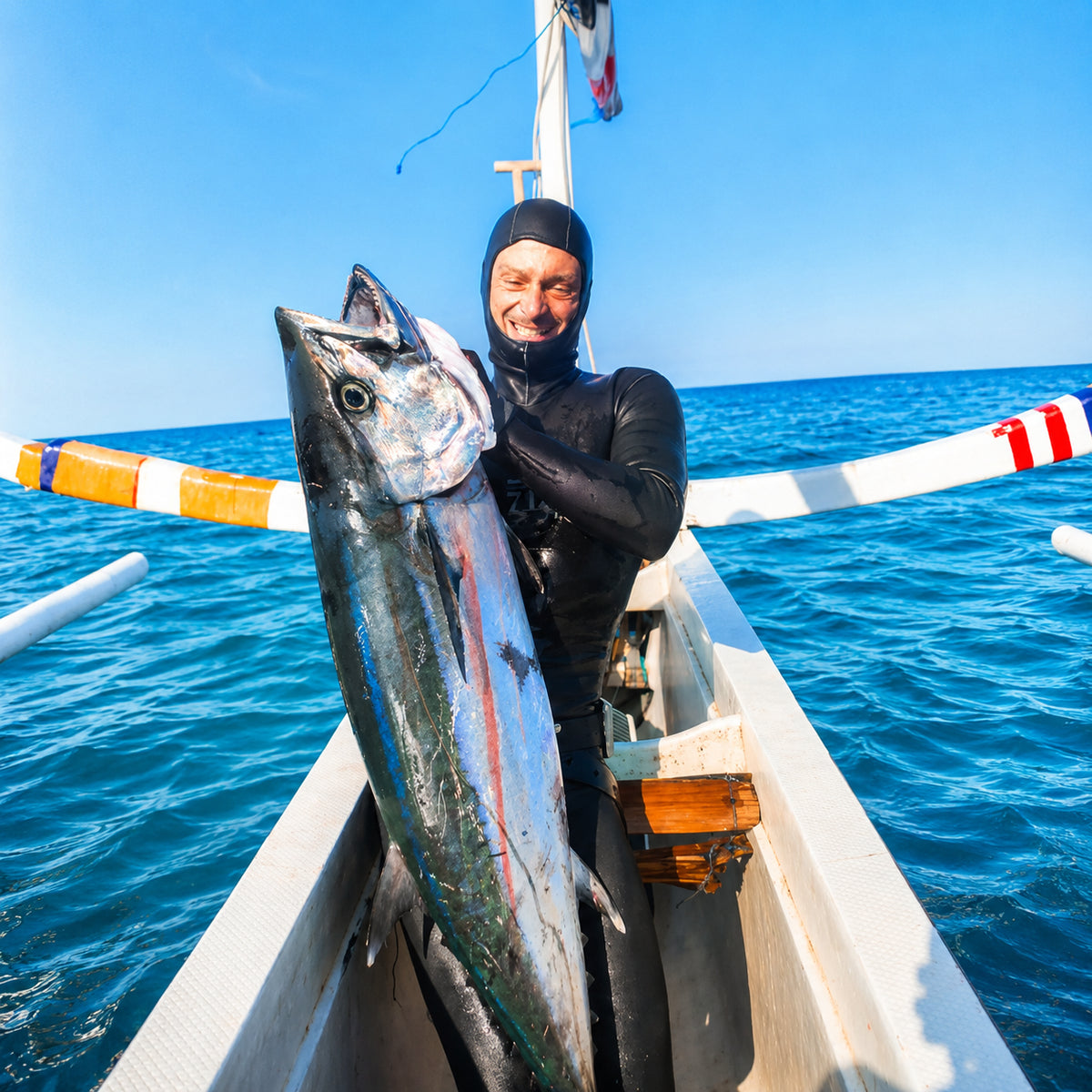 British freediving record holder Matt Hill with his PB (at the time) Dogtooth Tuna.